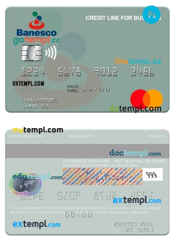 Venezuela Banesco Banco Universal credit line for business mastercard template in PSD format