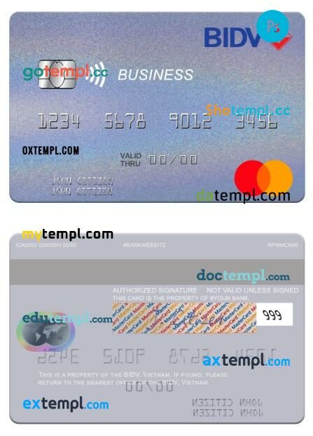 Vietnam BIDV business mastercard template in PSD format