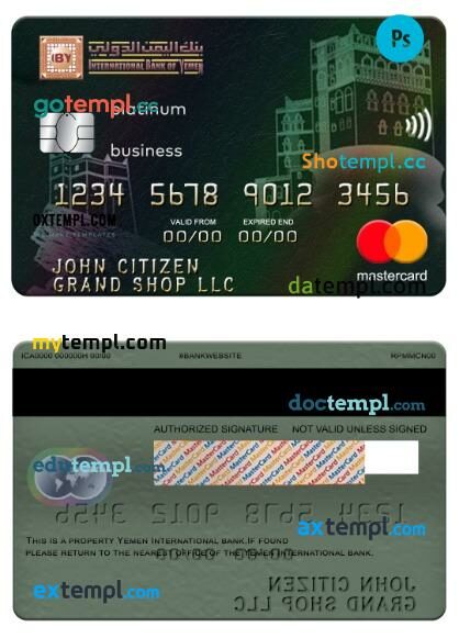 Yemen International bank platinum business mastercard template in PSD format