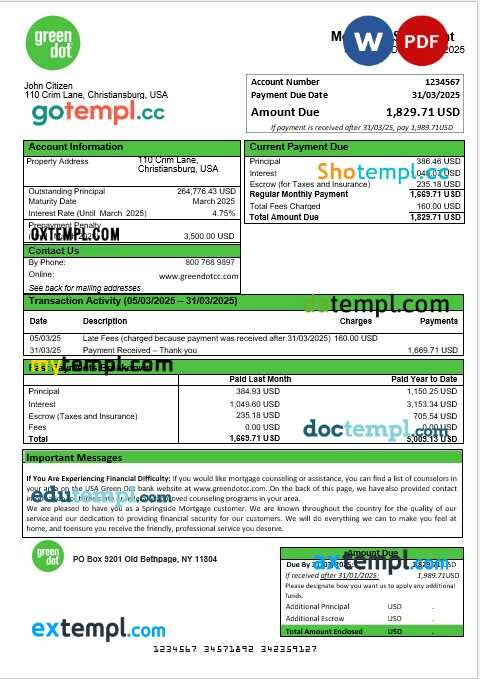 USA Green Dot mortgage statement in Word and PDF formats USA Green Dot mortgage statement in Word and PDF formats