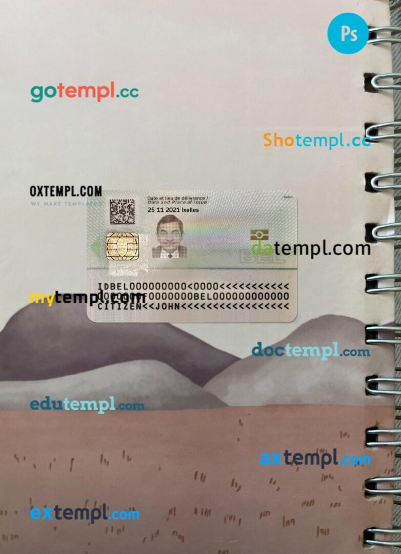 Belgium ID editable PSD files, scan look and photo-realistic look, 2 in 1, 2021- present Belgium ID editable PSD files, scan look and photo-realistic look, 2 in 1, 2021- present