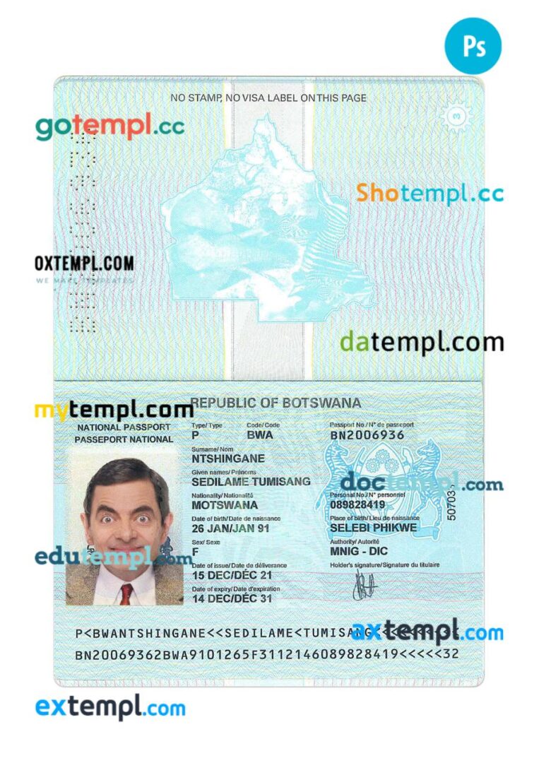 Botswana passport PSD template, 2021-present Botswana passport PSD template, 2021-present