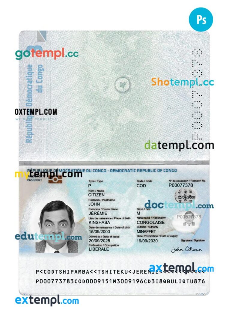 Congo passport PSD template, 2025-present Congo passport PSD template, 2025-present