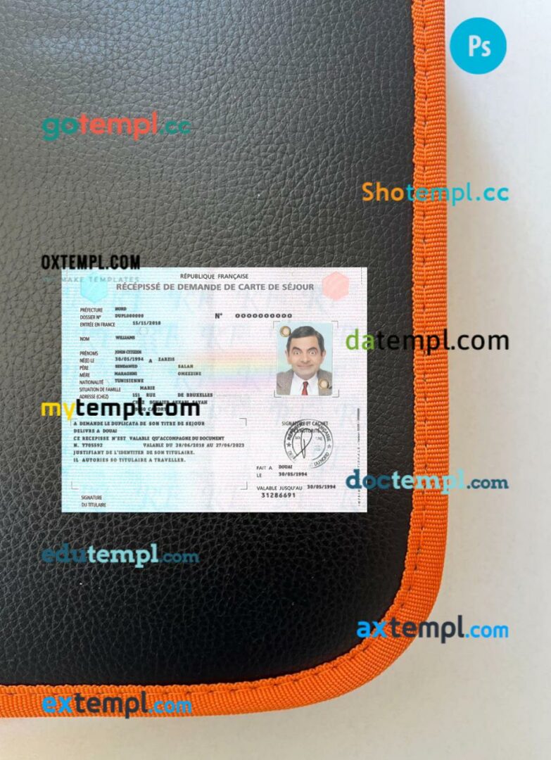 France residence card application receipt editable PSD files, scan look and photo-realistic look, 2 in 1 France residence card application receipt editable PSD files, scan look and photo-realistic look, 2 in 1