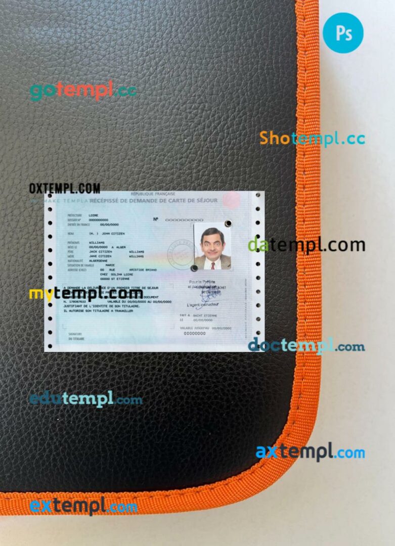 French residence permit (carte de séjour) editable PSD files, scan look and photo-realistic look, 2 in 1 French residence permit (carte de séjour) editable PSD files, scan look and photo-realistic look, 2 in 1