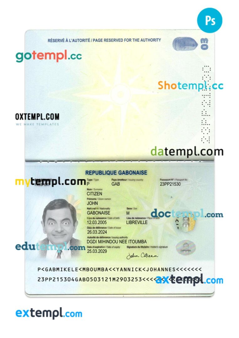 Gabonaise passport PSD template Gabonaise passport PSD template