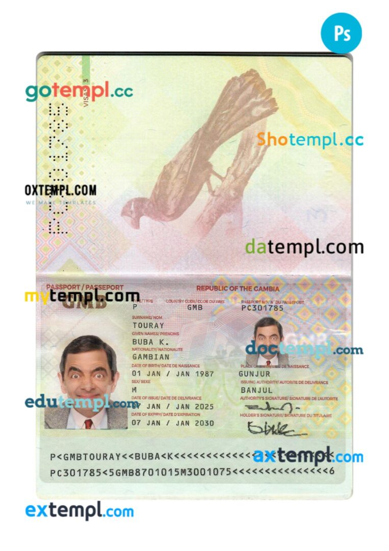 Gambia passport PSD template, 2025-present Gambia passport PSD template, 2025-present