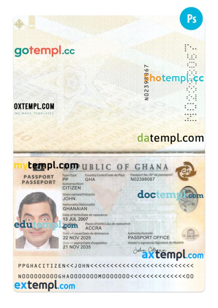 Ghana passport PSD template, 2025-present Ghana passport PSD template, 2025-present