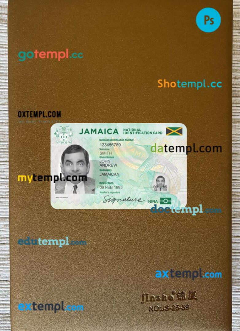 Jamaica ID card PSD files, scan look and photo-realistic look, 2 in 1, 2021-present Jamaica ID card PSD files, scan look and photo-realistic look, 2 in 1, 2021-present