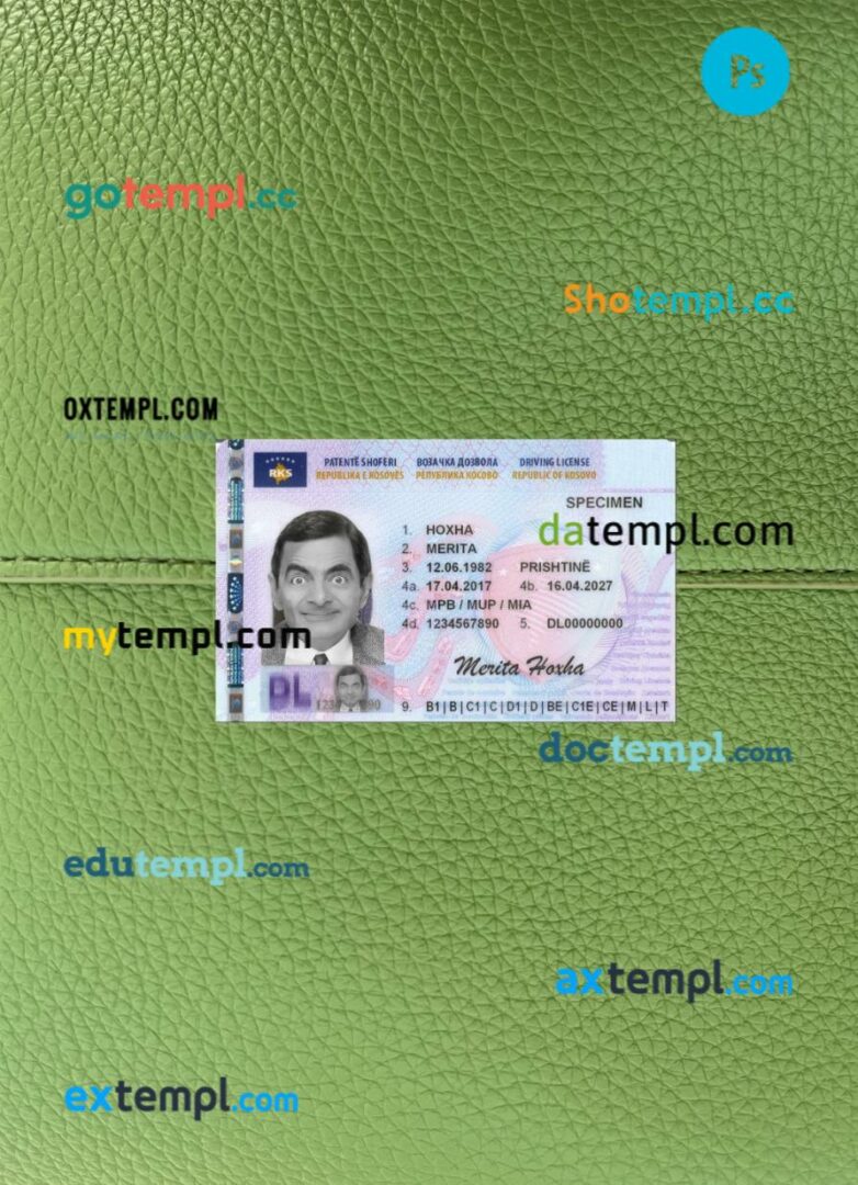 Kosovo driving license PSD files, scan look and photographed image, 2 in 1, 2017-present