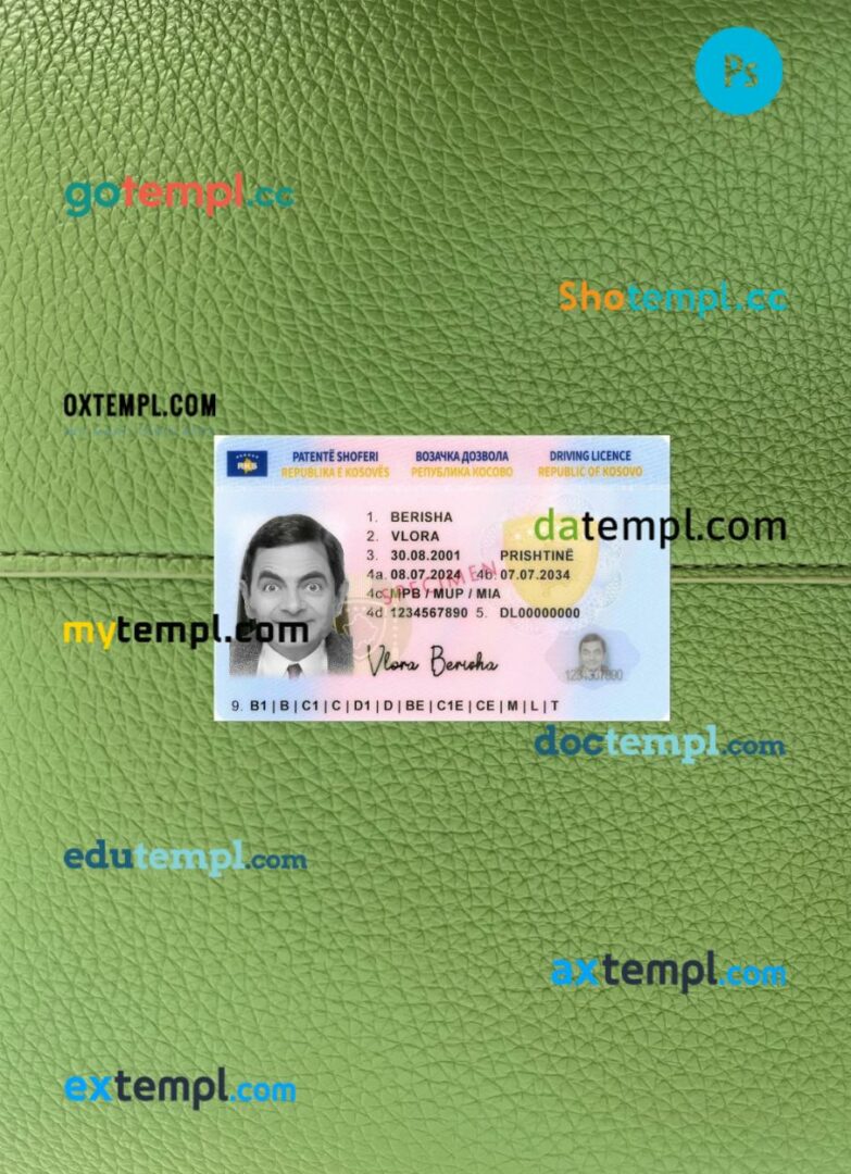 Kosovo driving license PSD files, scan look and photographed image, 2 in 1, 2024-present