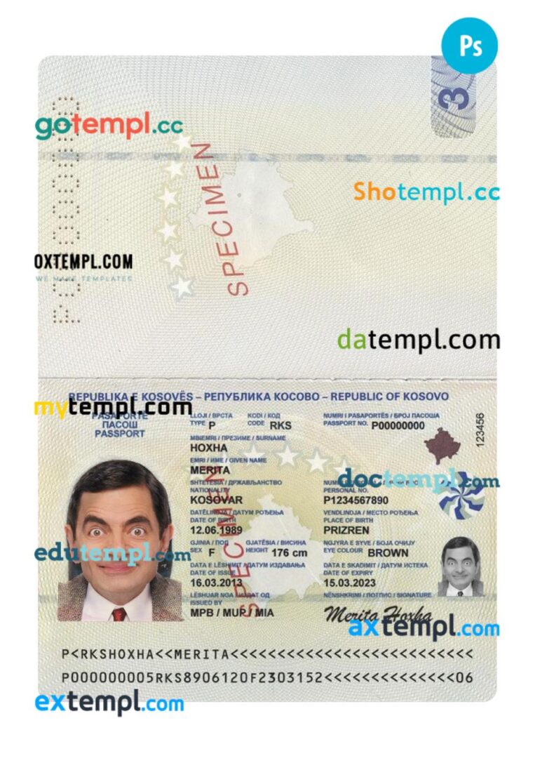 Kosovo passport PSD template, 2013-present Kosovo passport PSD template, 2013-present