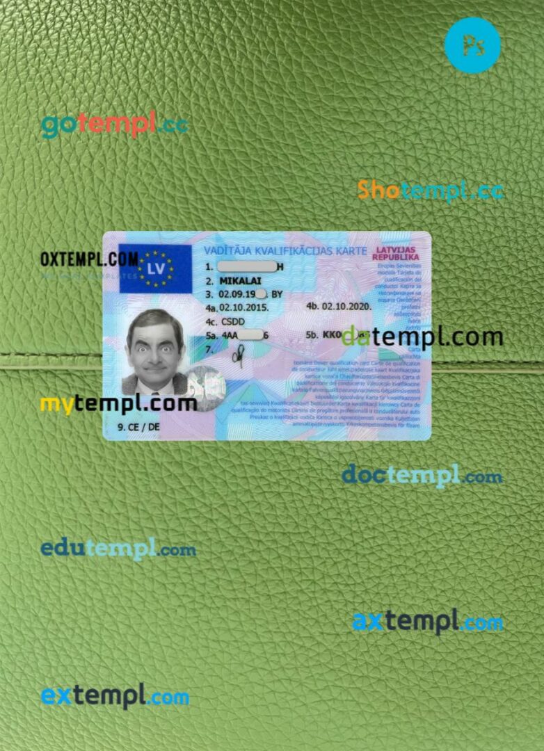 Latvia driving license PSD files, scan look and photographed image, 2 in 1