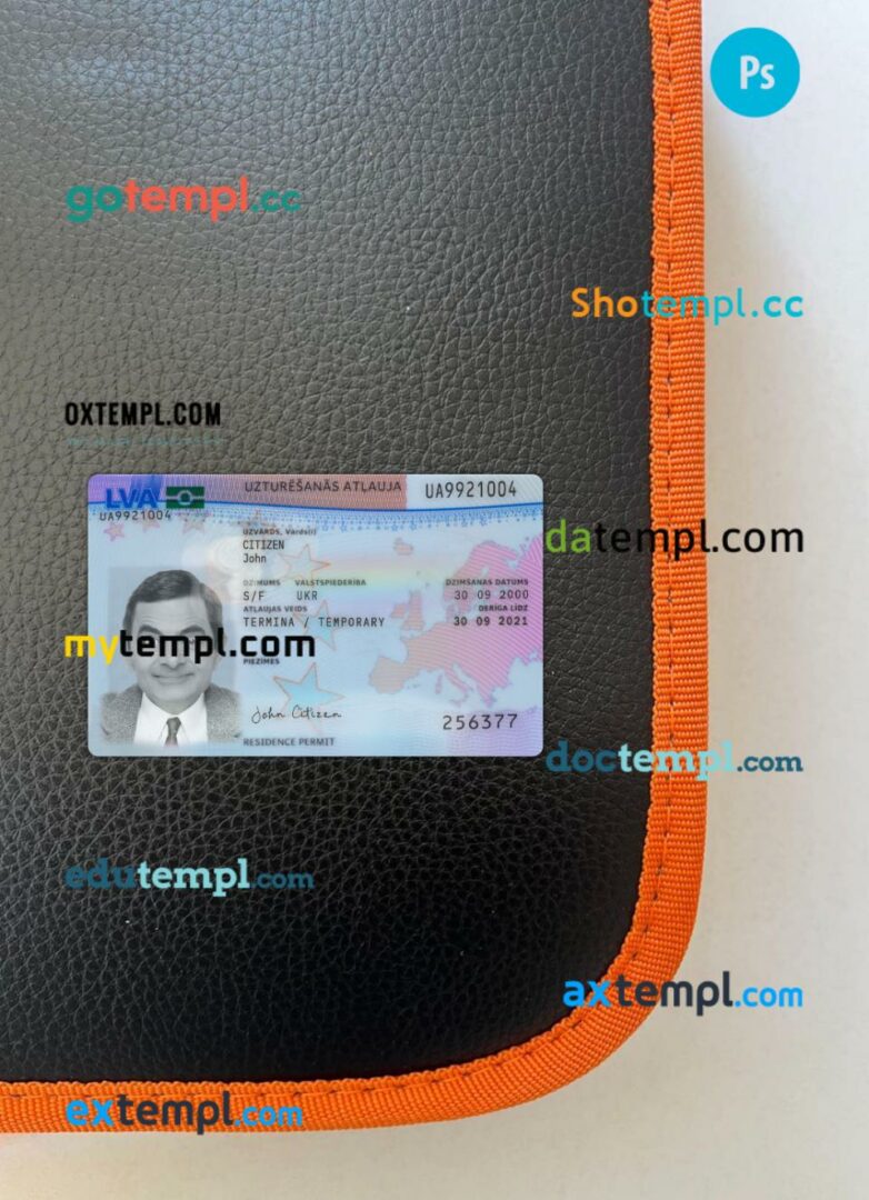 Latvia residence permit editable PSD files, scan look and photo-realistic look, 2 in 1 Latvia residence permit editable PSD files, scan look and photo-realistic look, 2 in 1