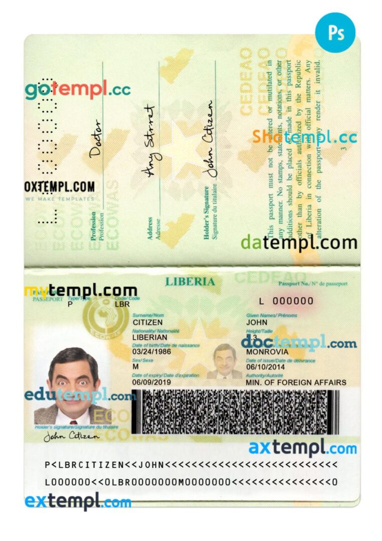 Liberia passport PSD template, version 2 Liberia passport PSD template, version 2