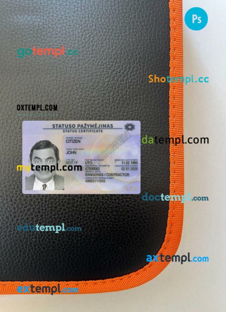 Lithuania residence card editable PSD files, scan look and photo-realistic look, 2 in 1, 2022-present Lithuania residence card editable PSD files, scan look and photo-realistic look, 2 in 1, 2022-present