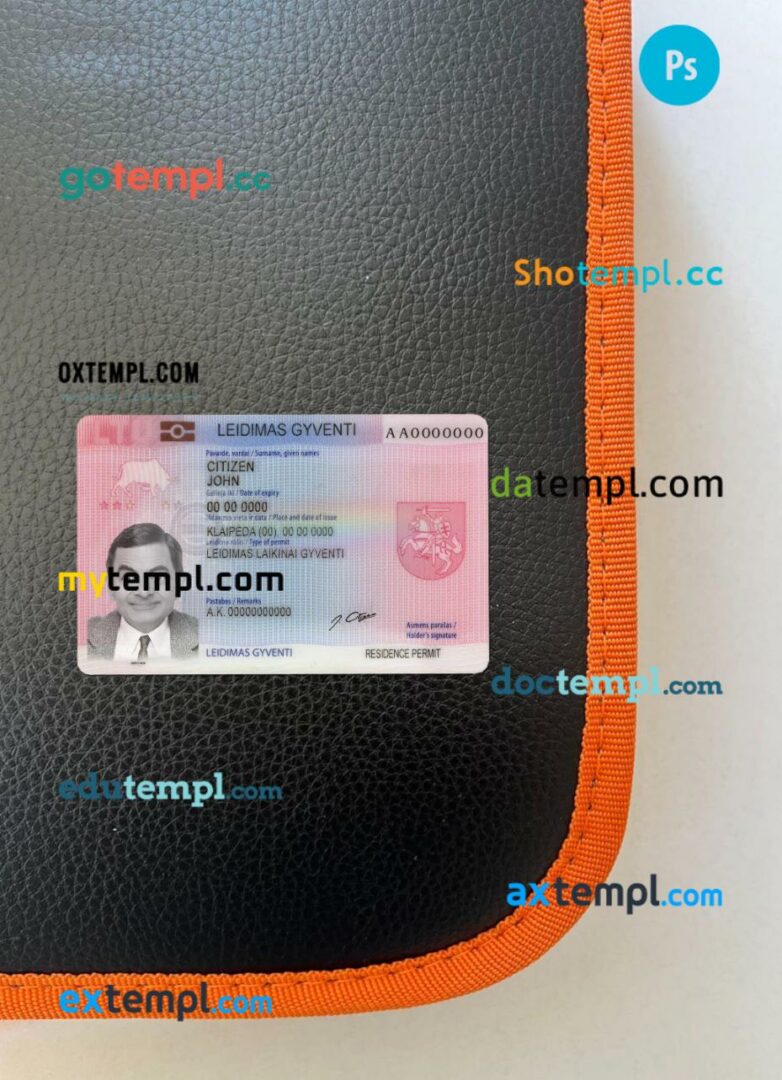 Litva residence card editable PSD files, scan look and photo-realistic look, 2 in 1 Litva residence card editable PSD files, scan look and photo-realistic look, 2 in 1