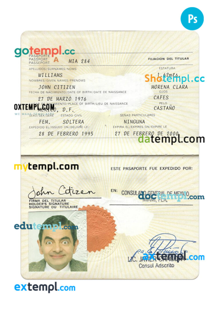 Mexico passport PSD template, 1995-present Mexico passport PSD template, 1995-present