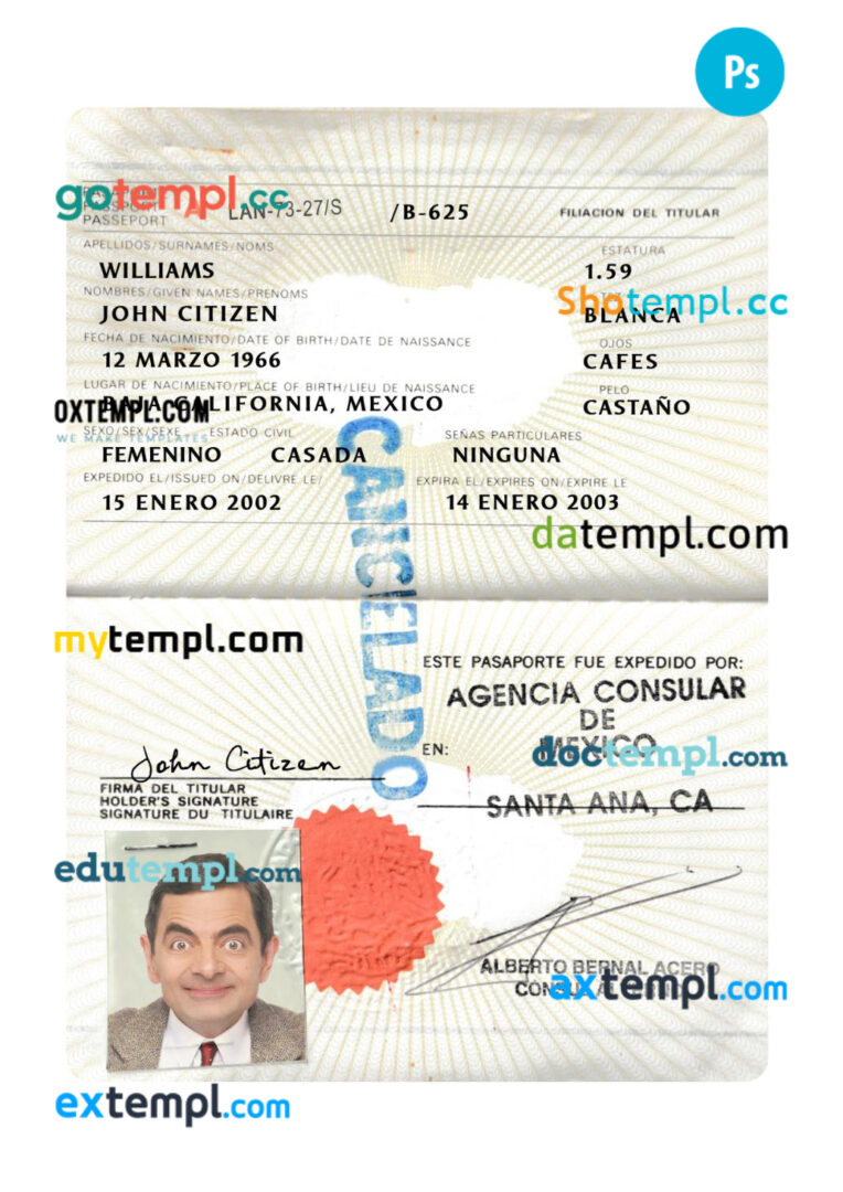 Mexico passport PSD template, 2002-present Mexico passport PSD template, 2002-present