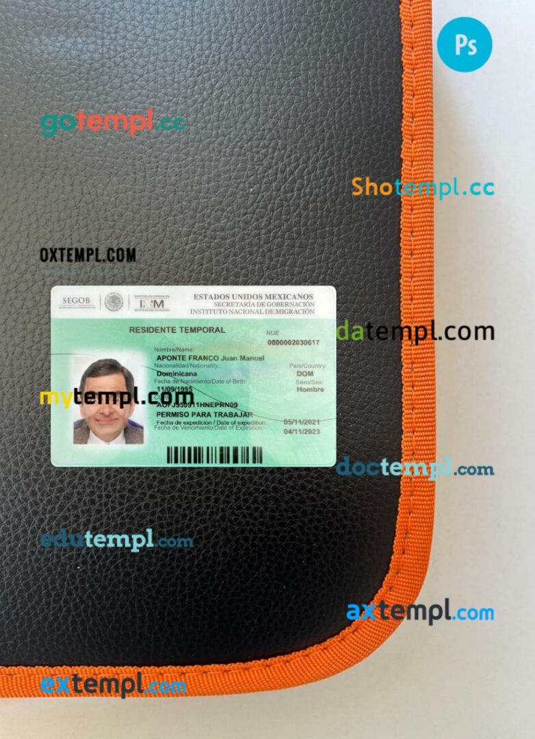 Mexico residence permit editable PSD files, scan look and photo-realistic look, 2 in 1, 2021-present Mexico residence permit editable PSD files, scan look and photo-realistic look, 2 in 1, 2021-present