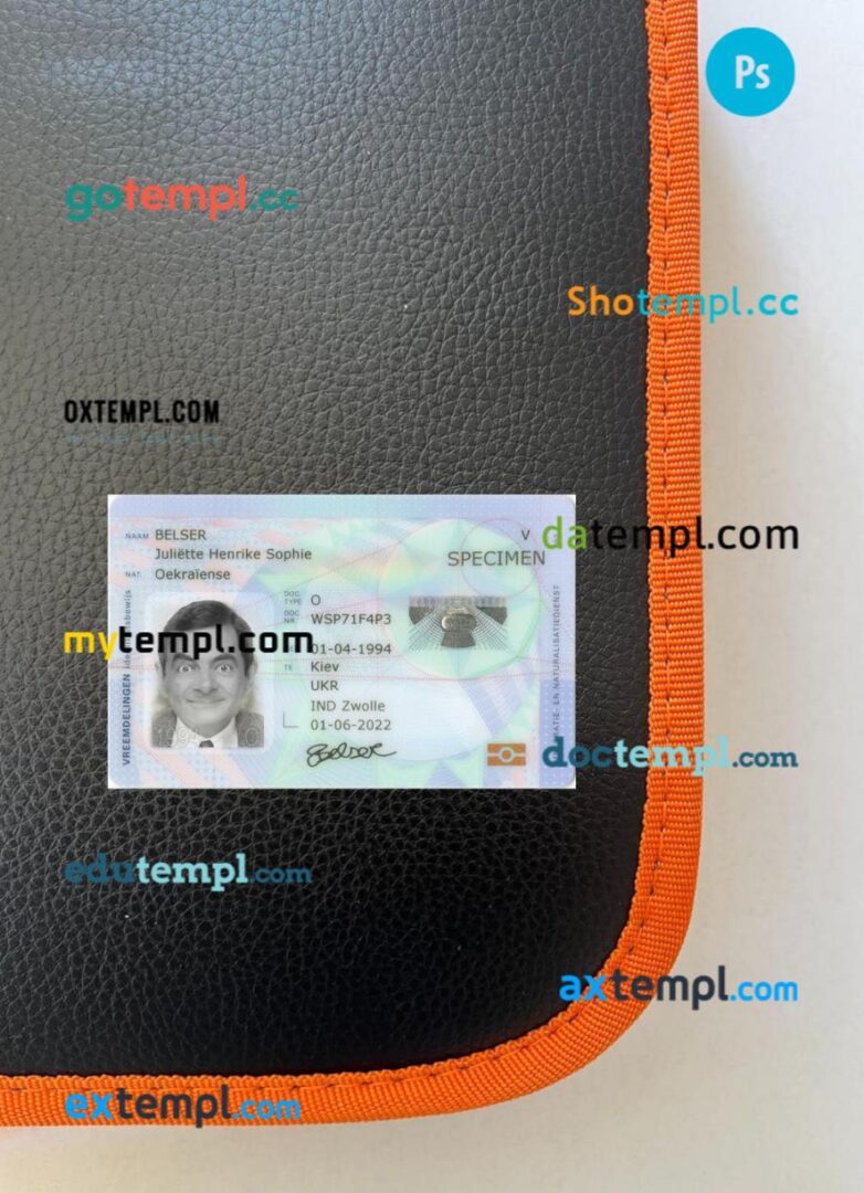 Netherlands immigration and residence ID card PSD files, scan look and photo-realistic look, 2 in 1 Netherlands immigration and residence ID card PSD files, scan look and photo-realistic look, 2 in 1