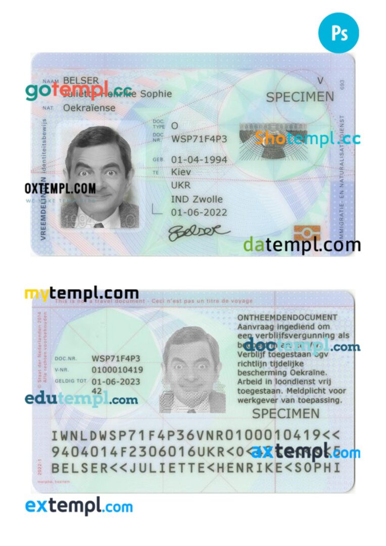Netherlands immigration and residence ID card PSD example Netherlands immigration and residence ID card PSD example