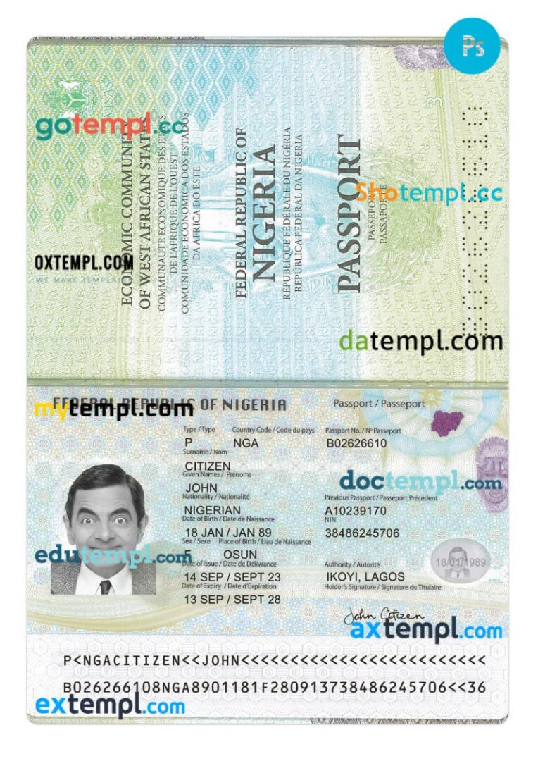 Nigeria passport PSD template, 2023-present Nigeria passport PSD template, 2023-present