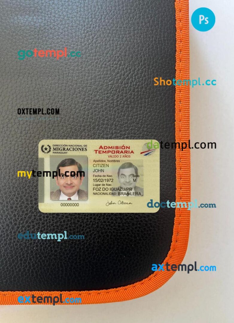 Paraguay Temporary Residency (Admisión Temporaria) PSD files, scan look and photo-realistic look, 2 in 1 Paraguay Temporary Residency (Admisión Temporaria) PSD files, scan look and photo-realistic look, 2 in 1