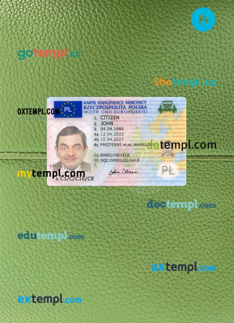 Poland driving license PSD files, scan look and photographed image, 2 in 1, 2022-present