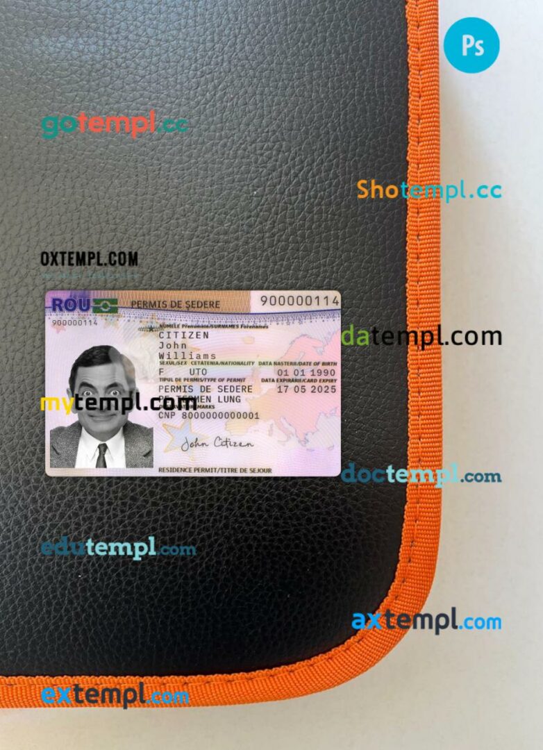Romania residence permit editable PSD files, scan look and photo-realistic look, 2 in 1 Romania residence permit editable PSD files, scan look and photo-realistic look, 2 in 1