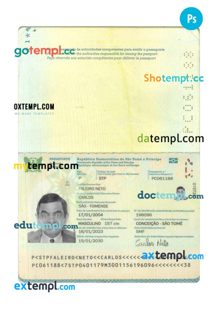 Sao Tome and Principe passport PSD template, 2023-present Sao Tome and Principe passport PSD template, 2023-present