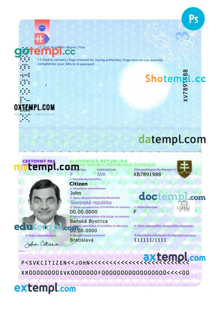 Slovakia passport PSD template, 2014-present Slovakia passport PSD template, 2014-present