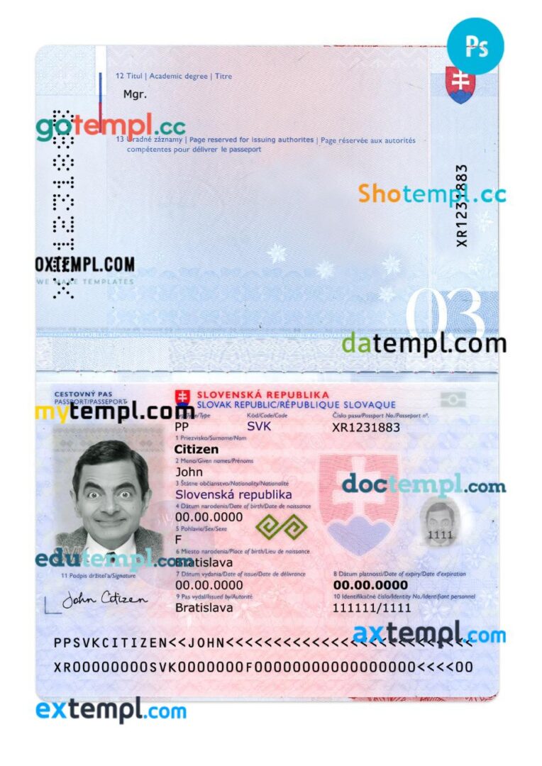 Slovakia passport PSD template, 2024-present Slovakia passport PSD template, 2024-present