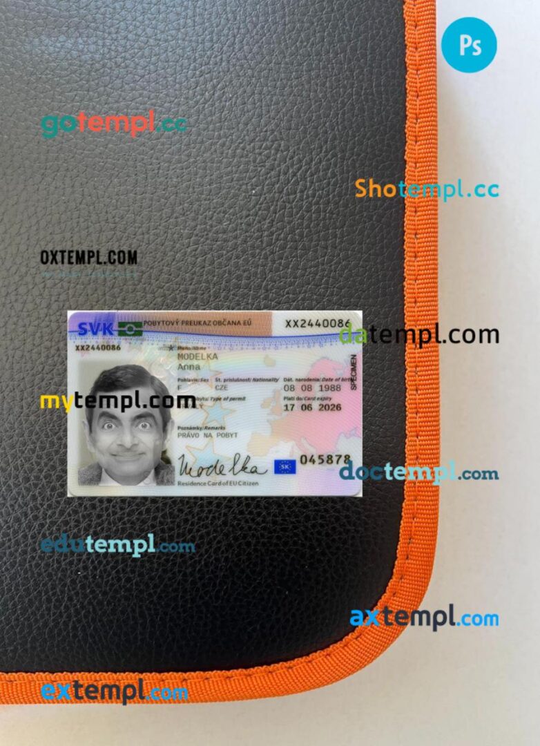 Slovakia residence permit PSD files, scan look and photo-realistic look, 2 in 1 Slovakia residence permit PSD files, scan look and photo-realistic look, 2 in 1
