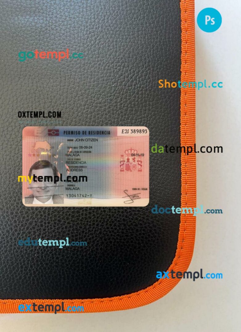 Spain residence permit editable PSD files, scan look and photo-realistic look, 2 in 1, 2019-present Spain residence permit editable PSD files, scan look and photo-realistic look, 2 in 1, 2019-present