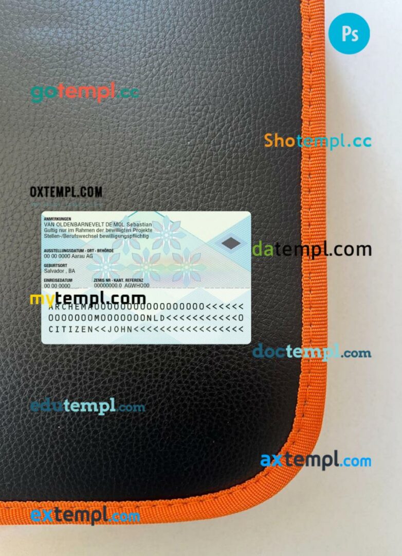 Switzerand residence permit editable PSD files, scan look and photo-realistic look, 2 in 1, 2020-present Switzerand residence permit editable PSD files, scan look and photo-realistic look, 2 in 1, 2020-present