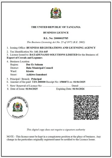 Tanzania business license Word and PDF template Tanzania business license Word and PDF template