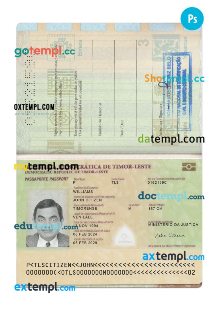 Timor-Leste passport PSD template, 2024-present Timor-Leste passport PSD template, 2024-present