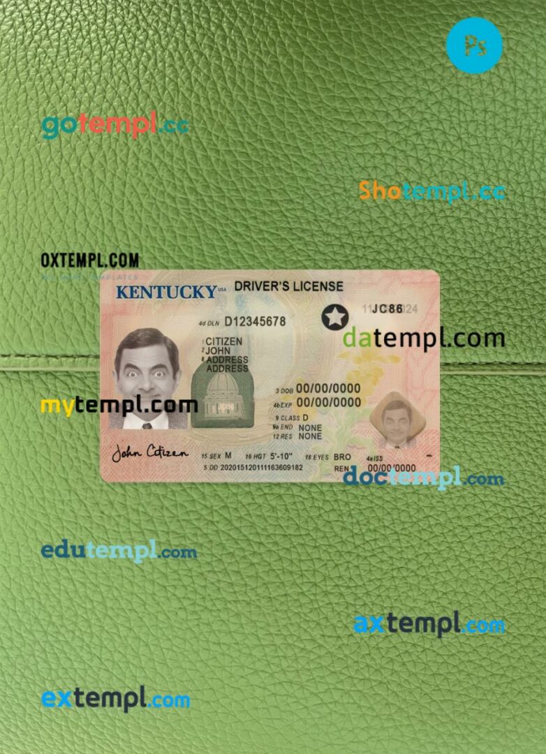 USA Kentucky driving license PSD files, scan look and photographed image, 2 in 1, 2020-present