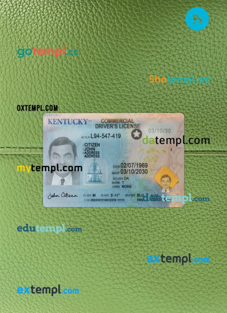 USA Kentucky driving license PSD files, scan look and photographed image, 2 in 1, 2022-present USA Kentucky driving license PSD files, scan look and photographed image, 2 in 1, 2022-present