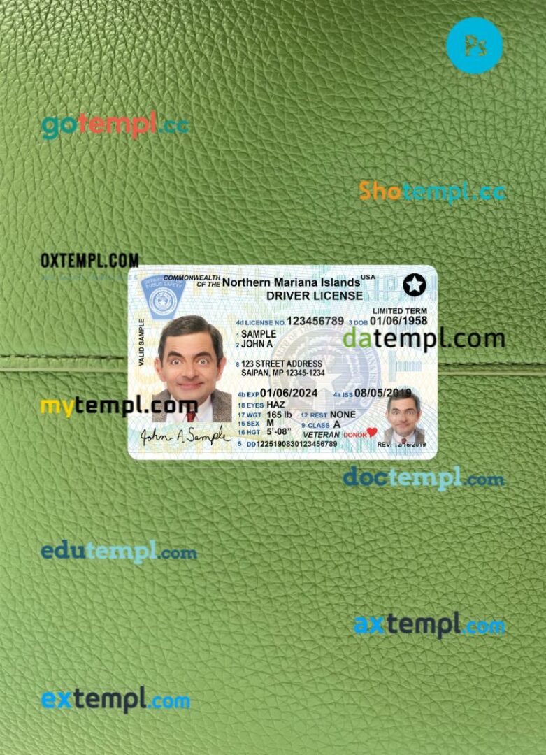 USA Northern Mariana Islands driving license PSD files, scan look and photographed image, 2 in 1, 2019-present