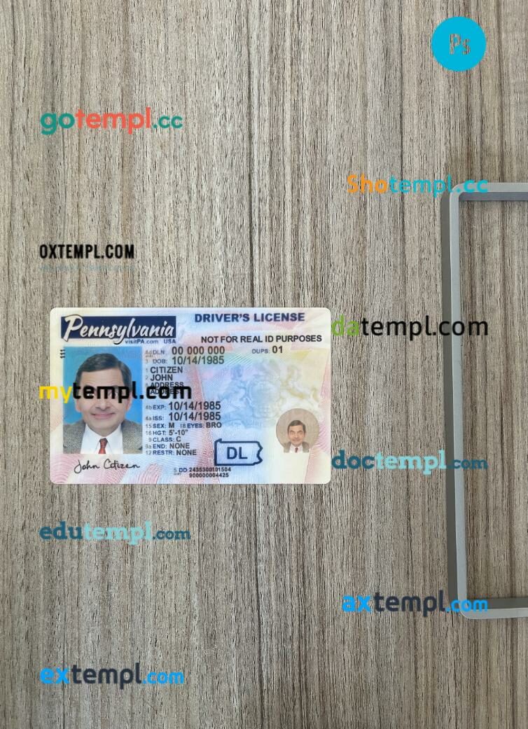 USA Pennsylvania driving license PSD files, scan look and photographed image, 2 in 1, 2024-present USA Pennsylvania driving license PSD files, scan look and photographed image, 2 in 1, 2024-present