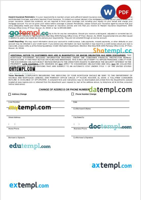USA Regions bank mortgage statement in Word and PDF formats USA Regions bank mortgage statement in Word and PDF formats