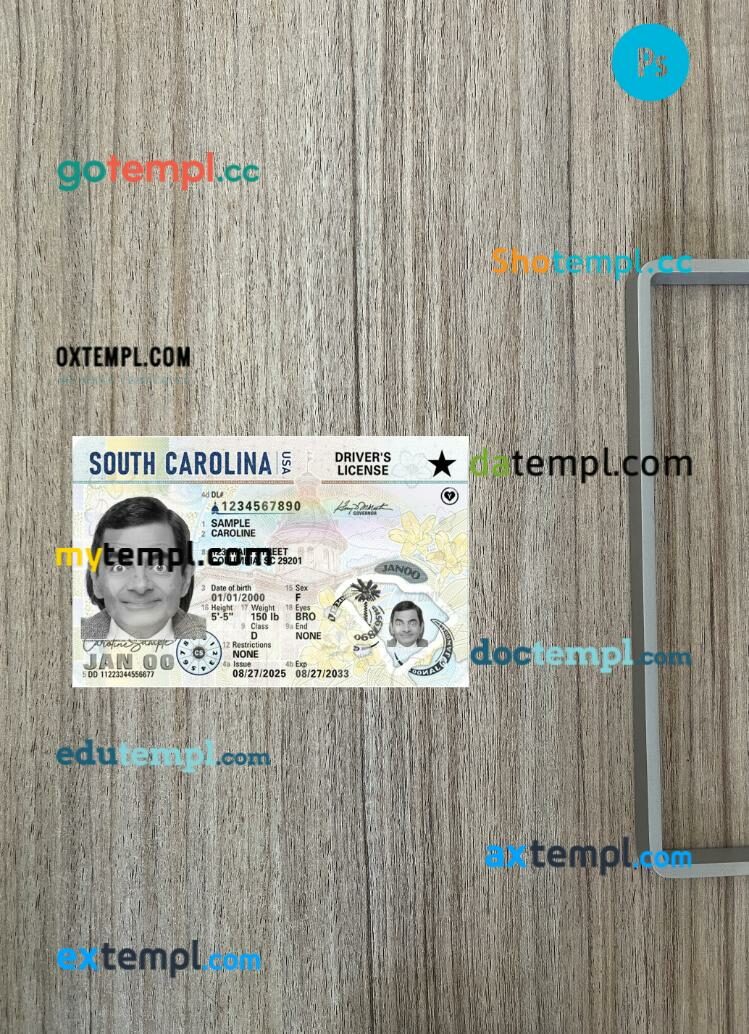 USA South Carolina driving license PSD files, scan look and photographed image, 2 in 1, 2025-present
