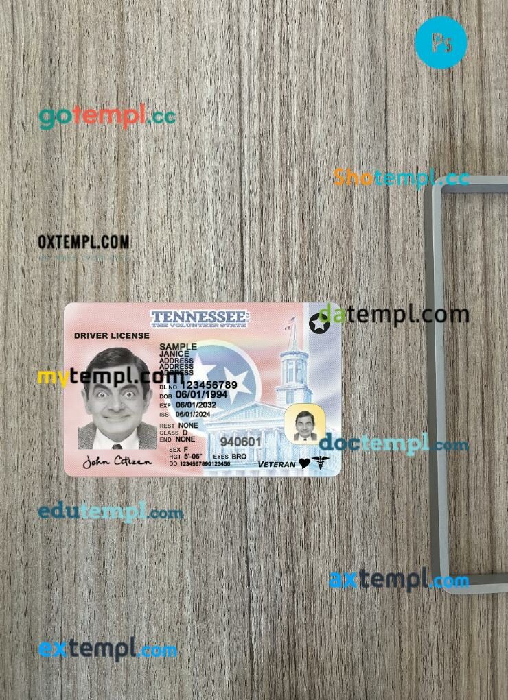 USA Tennessee driving license PSD files, scan look and photographed image, 2 in 1, 2024-present