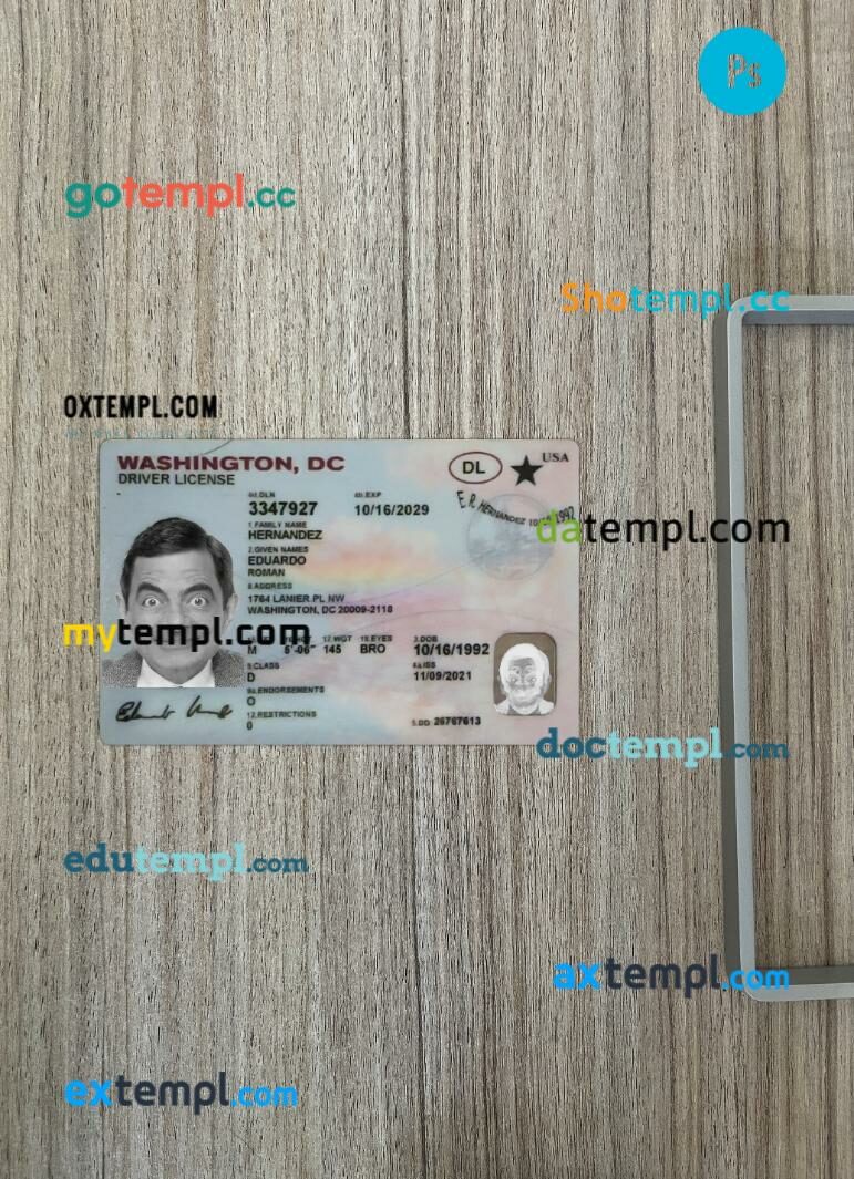 USA Washington DC driving license PSD files, scan look and photographed image, 2 in 1 USA Washington DC driving license PSD files, scan look and photographed image, 2 in 1