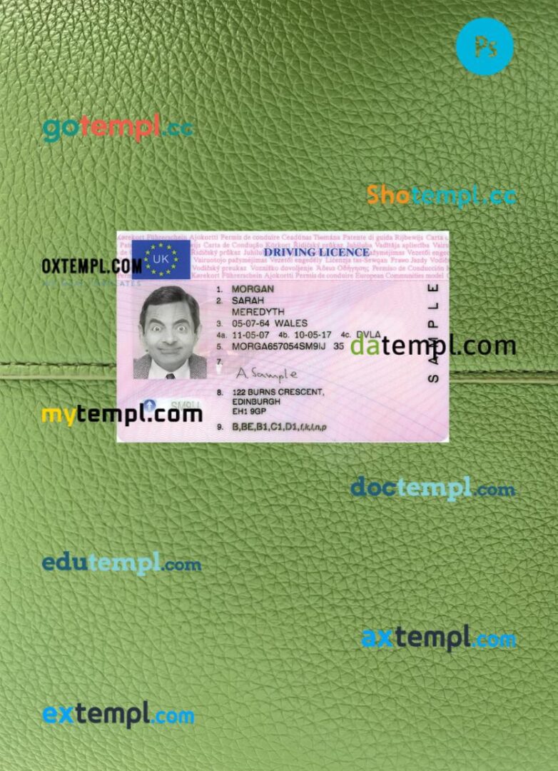 United Kingdom driving license PSD files, scan look and photographed image, 2 in 1, 2007-present United Kingdom driving license PSD files, scan look and photographed image, 2 in 1, 2007-present