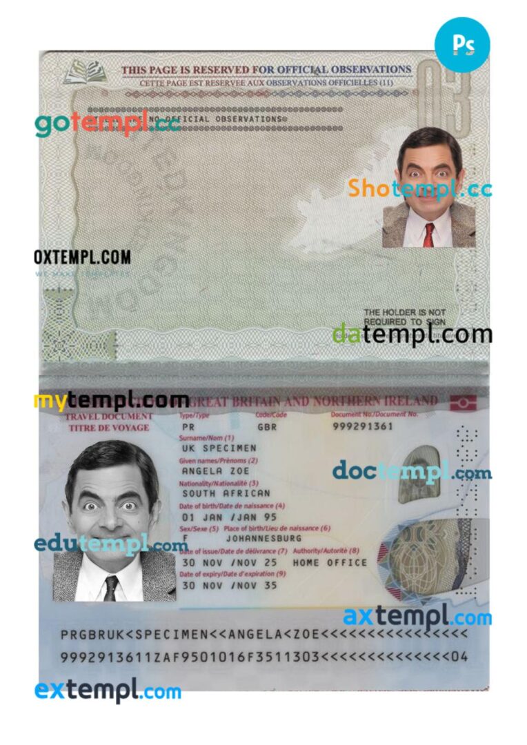 United Kingdom travel passport PSD template, 2025-present United Kingdom travel passport PSD template, 2025-present