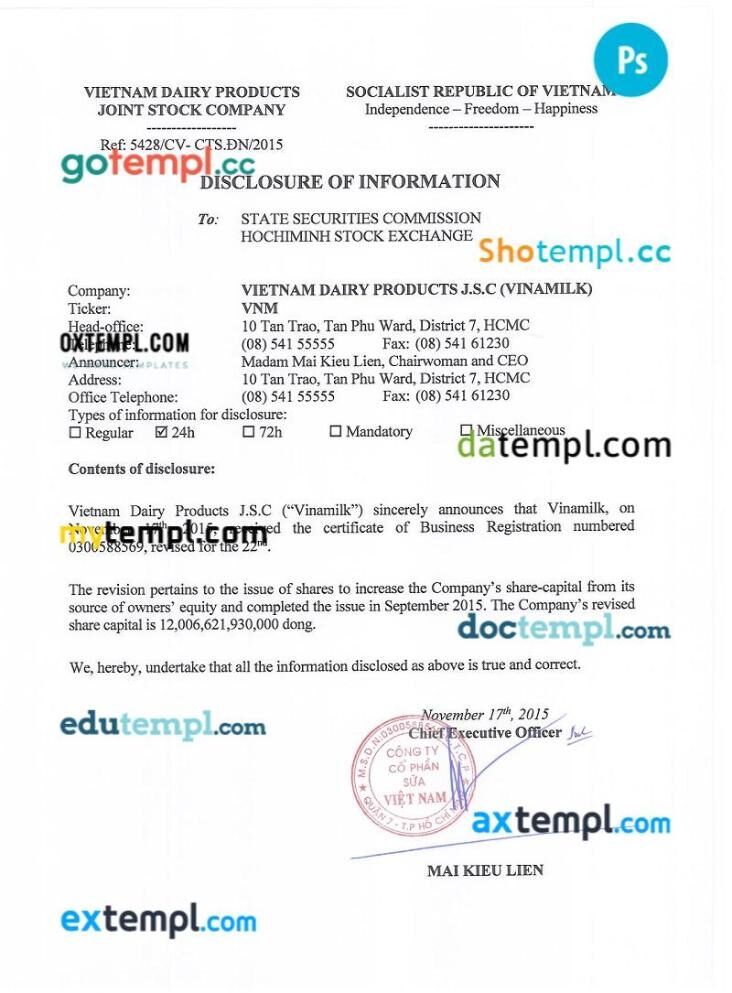 Vietnam business registration certificate PSD template Vietnam business registration certificate PSD template