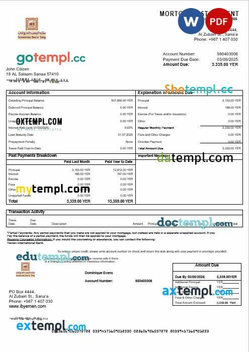 Yemeni International bank mortgage statement in Word and PDF formats Yemeni International bank mortgage statement in Word and PDF formats